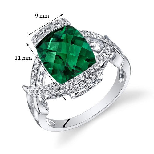 Emerald Ring 14 Karat White Gold Cushion Shape 3.75 Carats