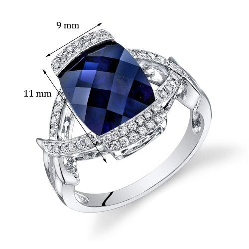 Blue Sapphire Ring 14 Karat White Gold Cushion Shape 5.75 Carat