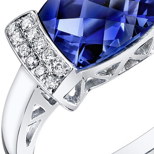 Blue Sapphire Ring 14 Karat White Gold Cushion Shape 2.5 Carats