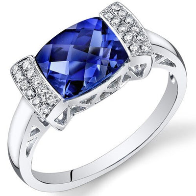Blue Sapphire Ring 14 Karat White Gold Cushion Shape 2.5 Carats