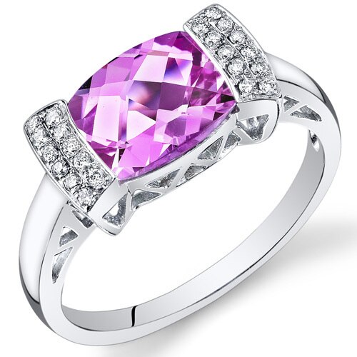 Pink Sapphire Ring 14 Karat White Gold Cushion Shape 2.85 Carat