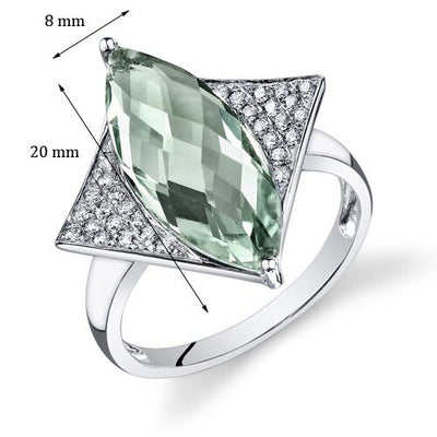Green Amethyst Ring 14 Karat White Gold Marquise Shape 4.2 Cts