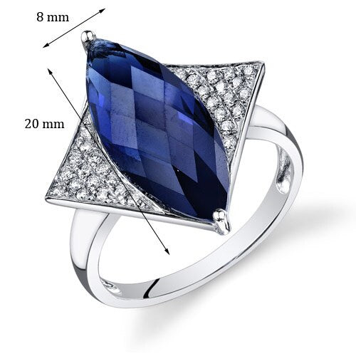 Blue Sapphire Ring 14 Karat White Gold Marquise Shape 7 Carats