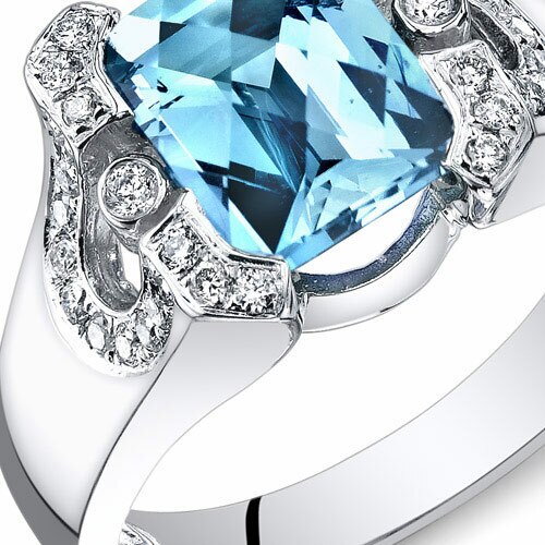 Swiss Blue Topaz Ring 14 Kt White Gold Emerald Shape 2.75 Cts