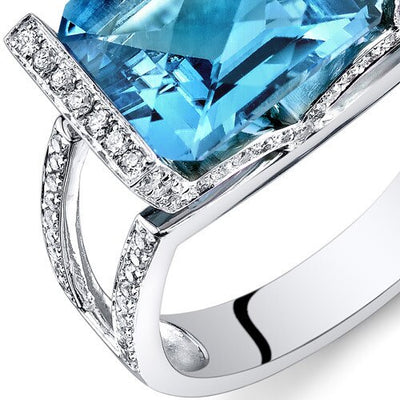 Swiss Blue Topaz Ring 14 Karat White Gold Emerald Shape 4.6 Cts