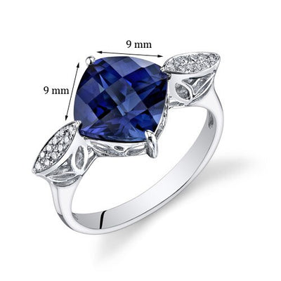 Blue Sapphire Ring 14 Karat White Gold Cushion Shape 4.15 Carat
