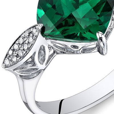 Emerald Ring 14 Karat White Gold Cushion Shape 3 Carats