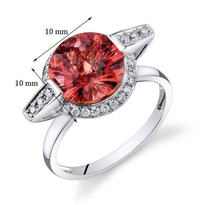 Padparadscha Sapphire Ring 14 Kt White Gold Round Shape 4.5 Cts