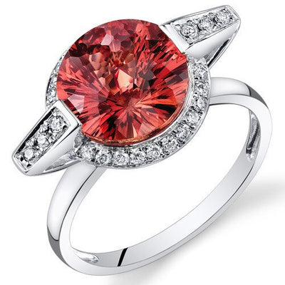Padparadscha Sapphire Ring 14 Kt White Gold Round Shape 4.5 Cts