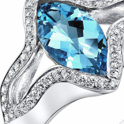 Swiss Blue Topaz Ring 14 Kt White Gold Marquise Shape 1.9 Cts