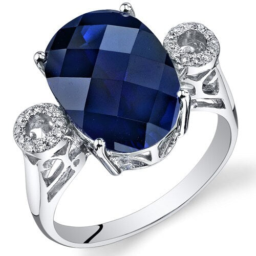 Blue Sapphire Ring 14 Karat White Gold Oval Shape 8.5 Carats