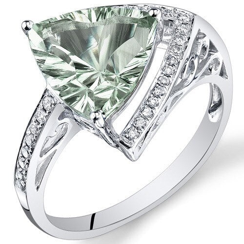 Green Amethyst Ring 14 Karat White Gold Trillion 3.1 Carat