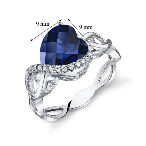 Blue Sapphire Ring 14 Karat White Gold Heart Shape 3.6 Carats
