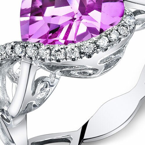Pink Sapphire Ring 14 Karat White Gold Heart Shape 3.3 Carats