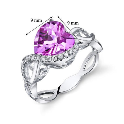 Pink Sapphire Ring 14 Karat White Gold Heart Shape 3.3 Carats