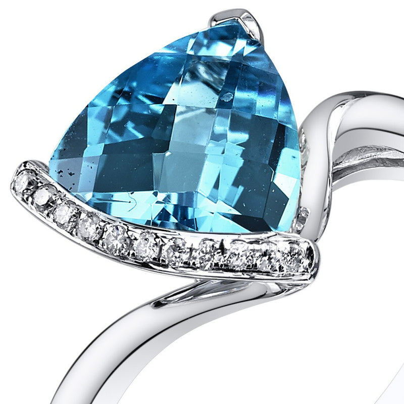 Swiss Blue Topaz Ring 14 Karat White Gold Trillion 2.8 Carats