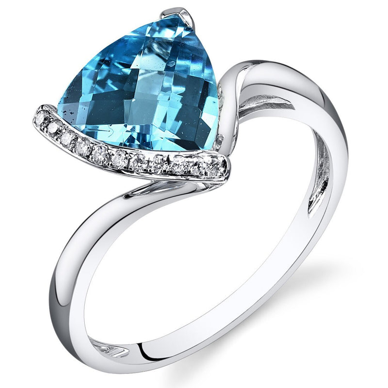 Swiss Blue Topaz Ring 14 Karat White Gold Trillion 2.8 Carats