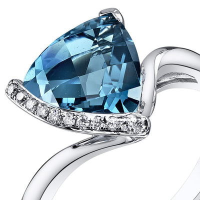 London Blue Topaz Ring 14 Karat White Gold Trillion 2.8 Carats