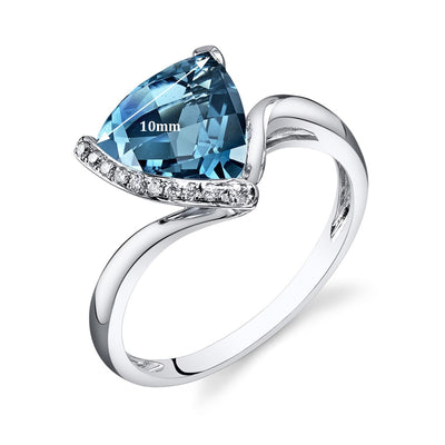 London Blue Topaz Ring 14 Karat White Gold Trillion 2.8 Carats