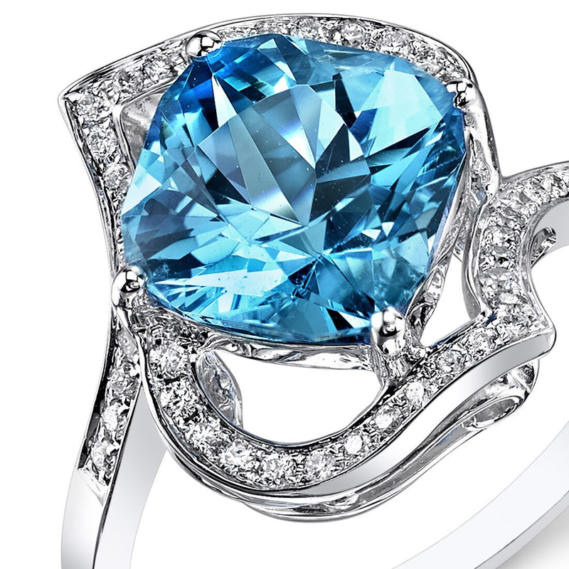 Swiss Blue Topaz Ring 14 Karat White Gold Square 3.7 Carats