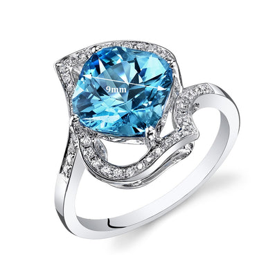 Swiss Blue Topaz Ring 14 Karat White Gold Square 3.7 Carats