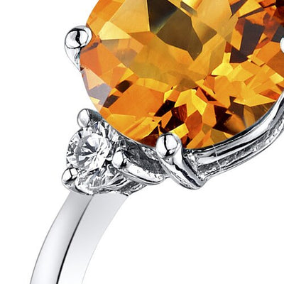 14K White Gold Citrine Diamond Ring 1.75 Carat Round Cut