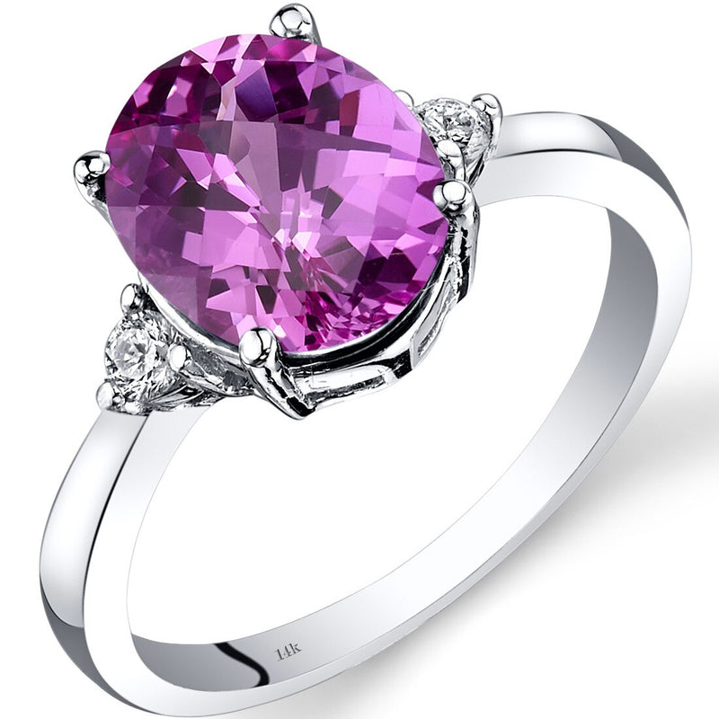 14K White Gold Created Pink Sapphire Diamond Ring 3.50 Carat Oval Cut