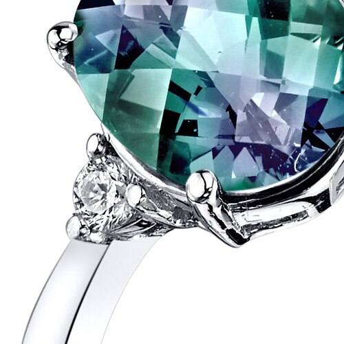 Alexandrite and Diamond Ring 14K White Gold 3 Carats Oval Cut