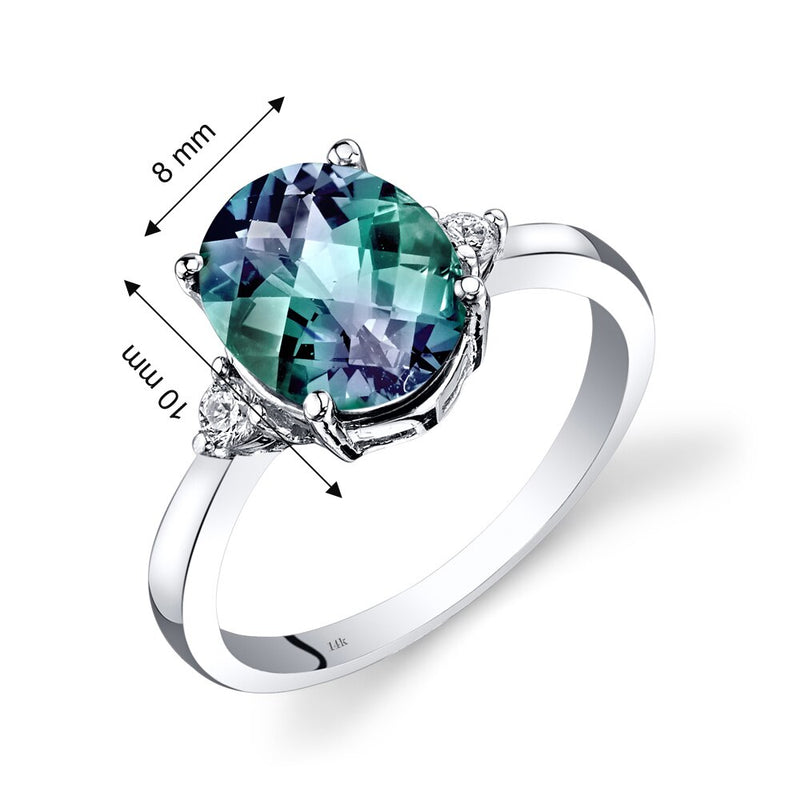 Alexandrite and Diamond Ring 14K White Gold 3 Carats Oval Cut