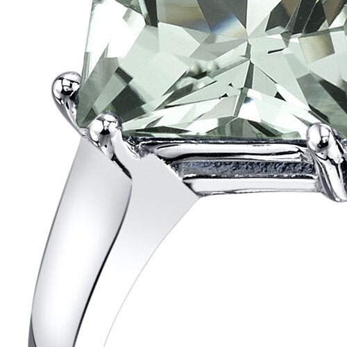 14K White Gold Green Amethyst Solitaire Ring 2.00 Carat Princess Cut