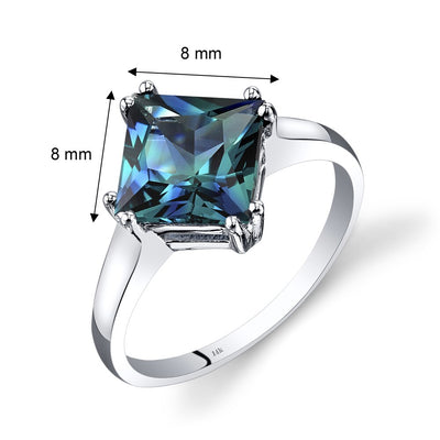 14K White Gold Created Alexandrite Solitaire Ring 2.75 Carat Princess Cut (Size 7)
