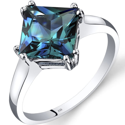 14K White Gold Created Alexandrite Solitaire Ring 2.75 Carat Princess Cut (Size 7)