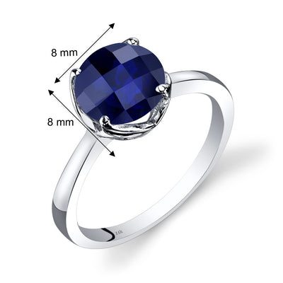 14K White Gold Created Blue Sapphire Solitaire Ring 2.50 Carat Checkerboard Cut