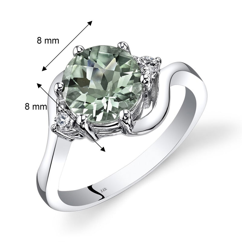14K White Gold Green Amethyst Diamond 3 Stone Ring 1.75 Carat