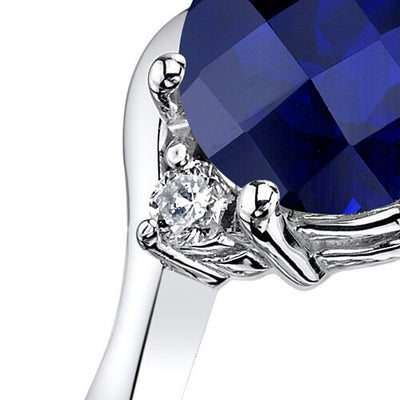 14K White Gold Created Blue Sapphire Diamond 3 Stone Ring 2.50 Carat