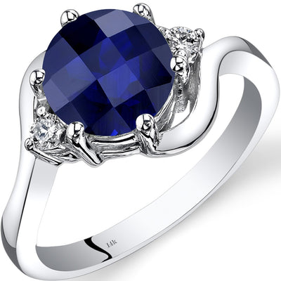 14K White Gold Created Blue Sapphire Diamond 3 Stone Ring 2.50 Carat