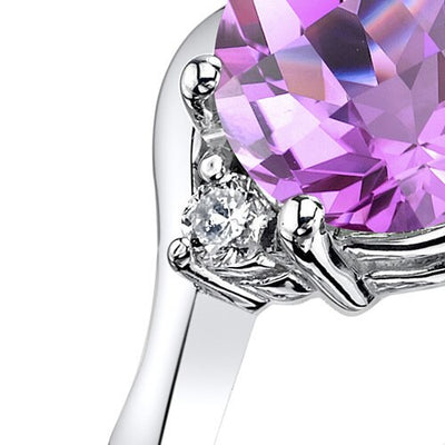 14K White Gold Created Pink Sapphire Diamond 3 Stone Ring 2.50 Carat