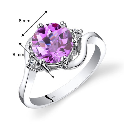 14K White Gold Created Pink Sapphire Diamond 3 Stone Ring 2.50 Carat