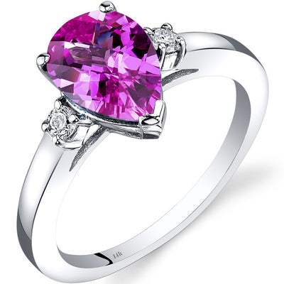 14K White Gold Created Pink Sapphire Diamond Tear Drop Ring 2.50 Carat