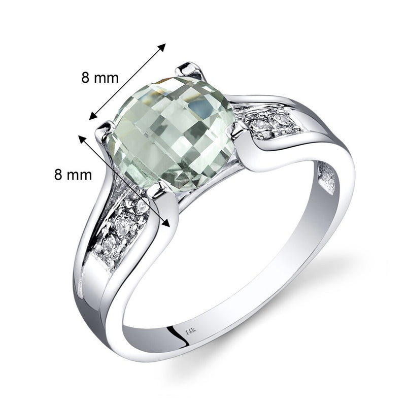 14K White Gold Green Amethyst Diamond Cathedral Ring 1.75 Carat