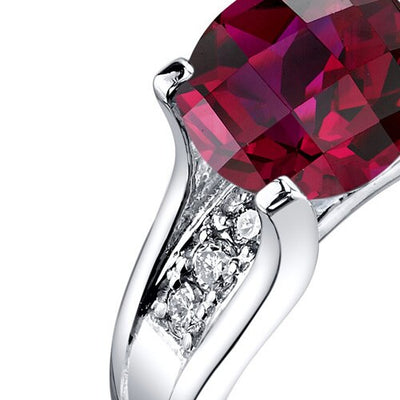 14K White Gold Created Ruby Diamond Cathedral Ring 2.50 Carat