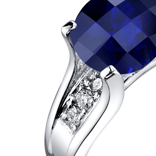 14K White Gold Created Blue Sapphire Diamond Cathedral Ring 2.50 Carat