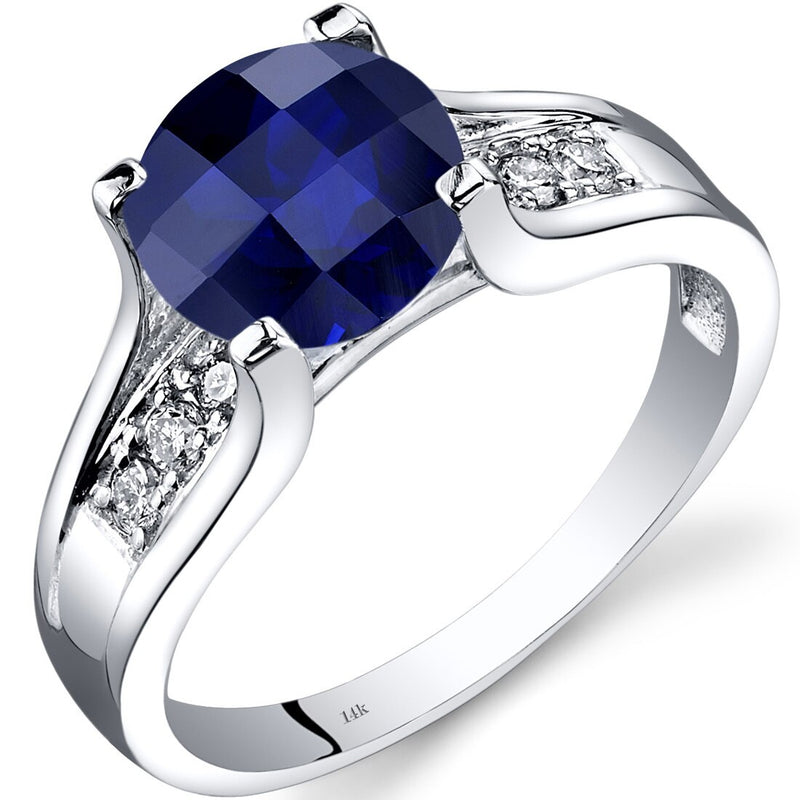 14K White Gold Created Blue Sapphire Diamond Cathedral Ring 2.50 Carat