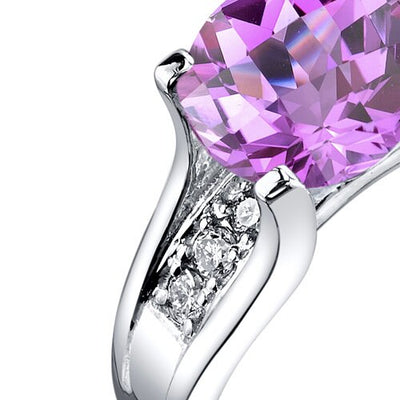 14K White Gold Created Pink Sapphire Diamond Cathedral Ring 2.50 Carat