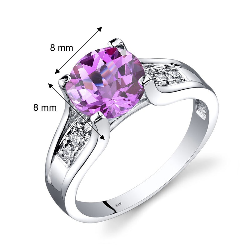 14K White Gold Created Pink Sapphire Diamond Cathedral Ring 2.50 Carat