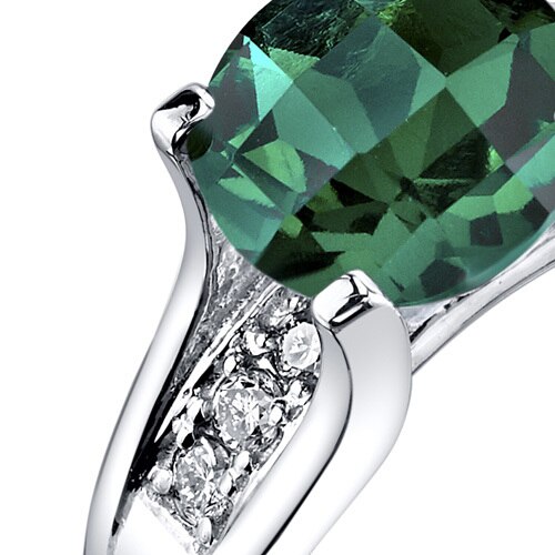 14K White Gold Created Emerald Diamond Cathedral Ring 1.75 Carat