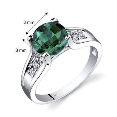 14K White Gold Created Emerald Diamond Cathedral Ring 1.75 Carat