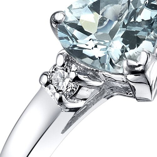 14K White Gold Aquamarine Diamond Heart Ring 0.75 Carat