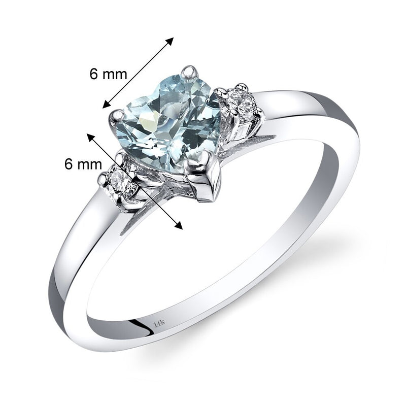 14K White Gold Aquamarine Diamond Heart Ring 0.75 Carat