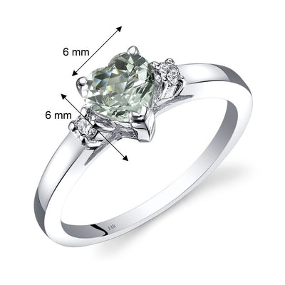 14K White Gold Green Amethyst Diamond Heart Ring 0.75 Carat